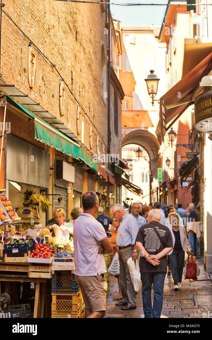 BOLOGNA, ITALY AUGUST 27, 2016 tourists and locals go shopping in