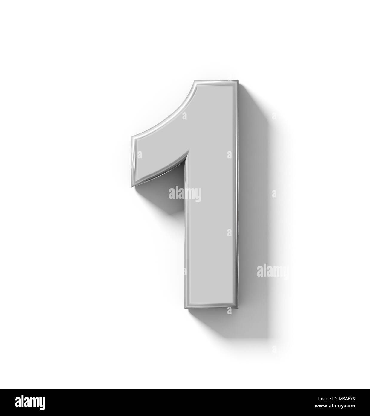 number 1 3D silver isolated on white with shadow - orthogonal ...