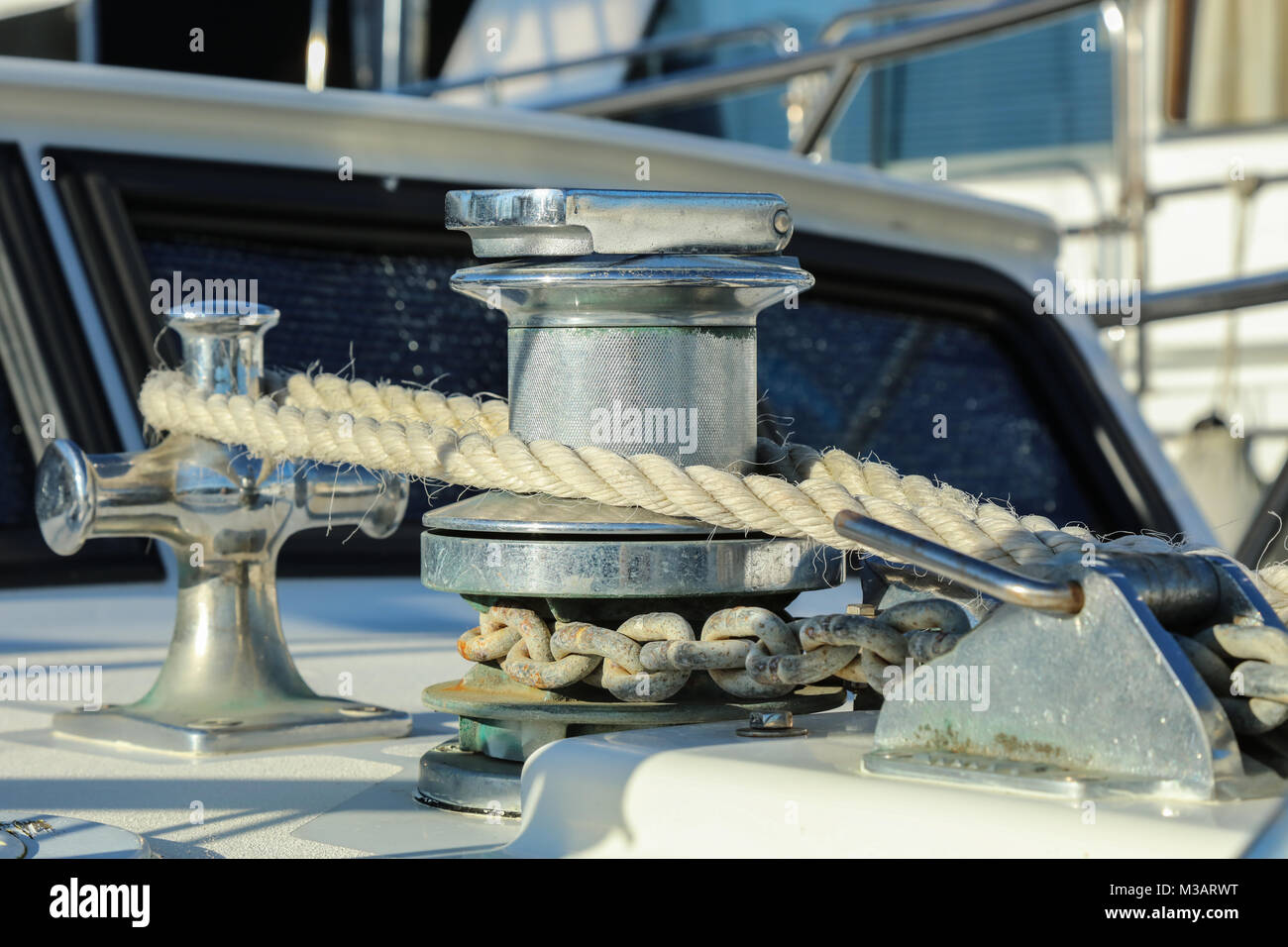 Windlass anchor winch of a yacht, Queensland, Australia. Yachting