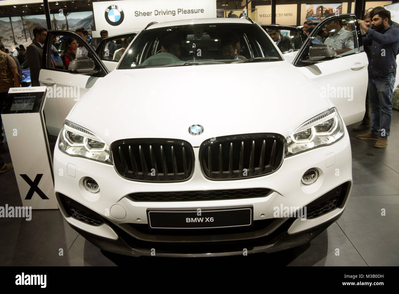 Greater Noida, India. 9th February 2018. A BMW X6 35i M Sport car is displayed at the Auto Expo 2018 at India Expo Mart in Greater Noida, India. The Auto Expo is a biennial event and is being held during 9th to 14th February 2018. Credit: Karunesh Johri/Alamy Live News. Stock Photo