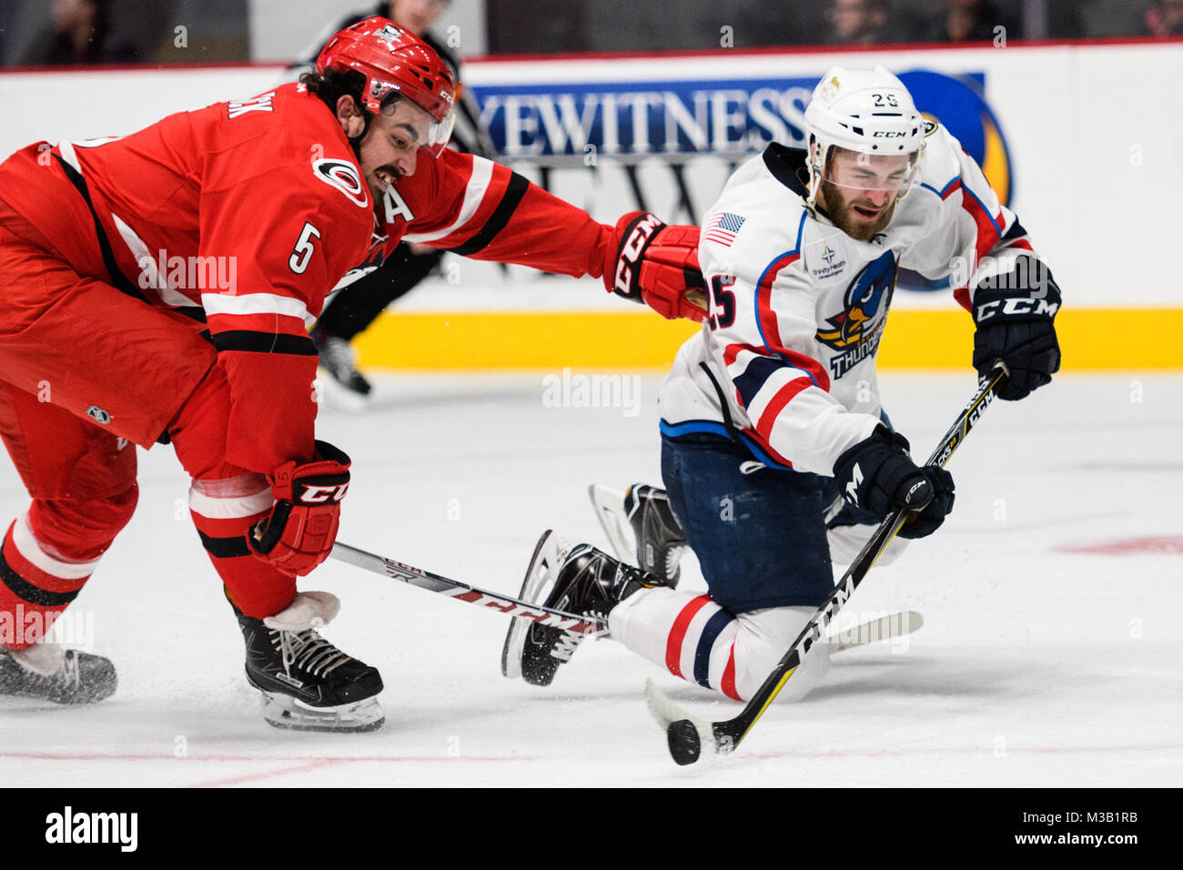 Springfield Thunderbirds forward Anthony Greco (25) during the AHL hockey game between the Springfield Thunderbirds and the Charlotte Checkers on Friday February 9, 2018 at Bojangles Coliseum in Charlotte, NC. Jacob Kupferman/CSM Stock Photo