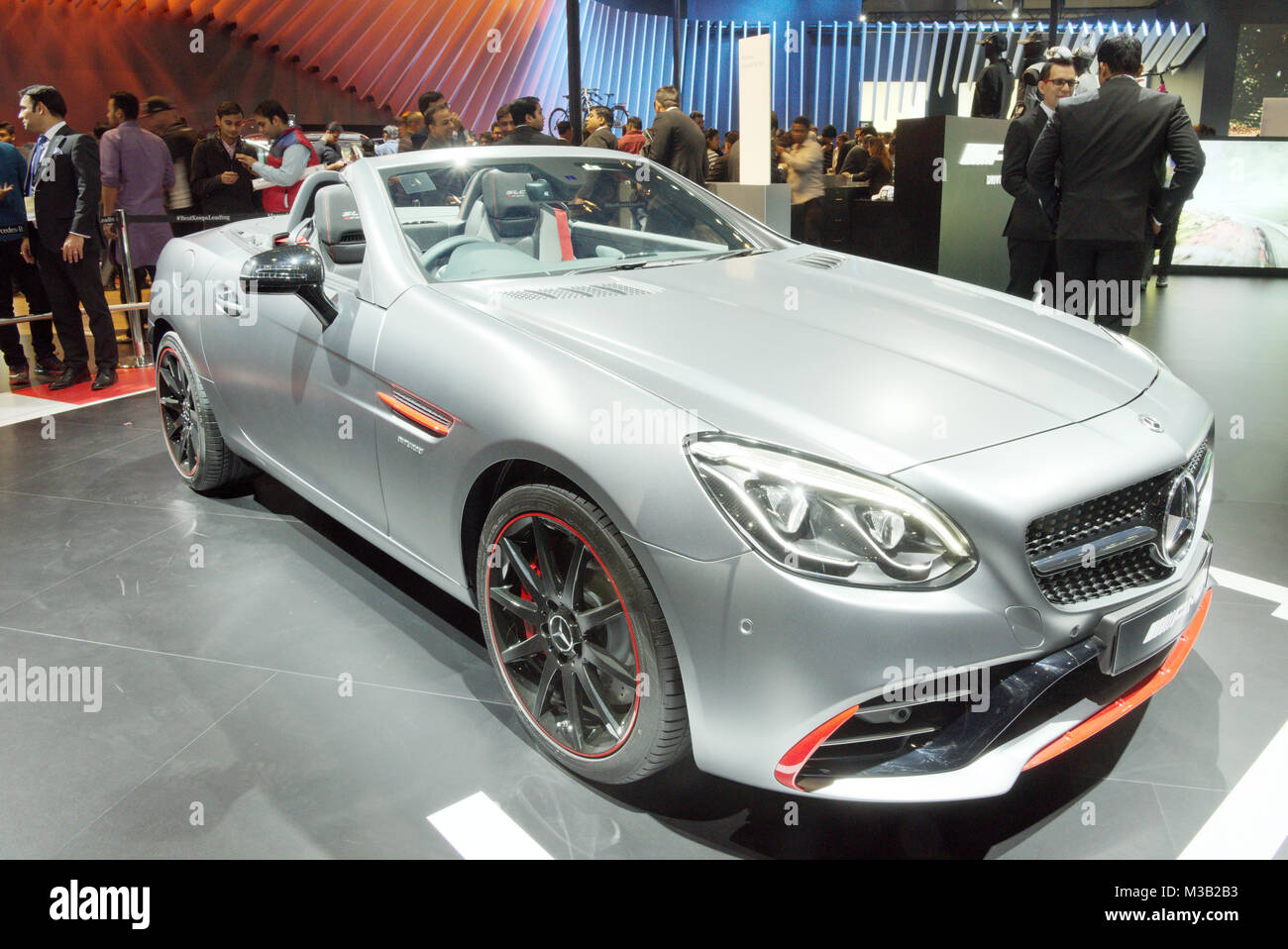 Greater Noida, India. 9th February 2018. Mercedes-AMG SLC 43 RedArt Edition is on display at the Auto Expo 2018 at India Expo Mart in Greater Noida, India. The Auto Expo is a biennial event and is being held during 9th to 14th February 2018. Credit: Karunesh Johri/Alamy Live News. Stock Photo