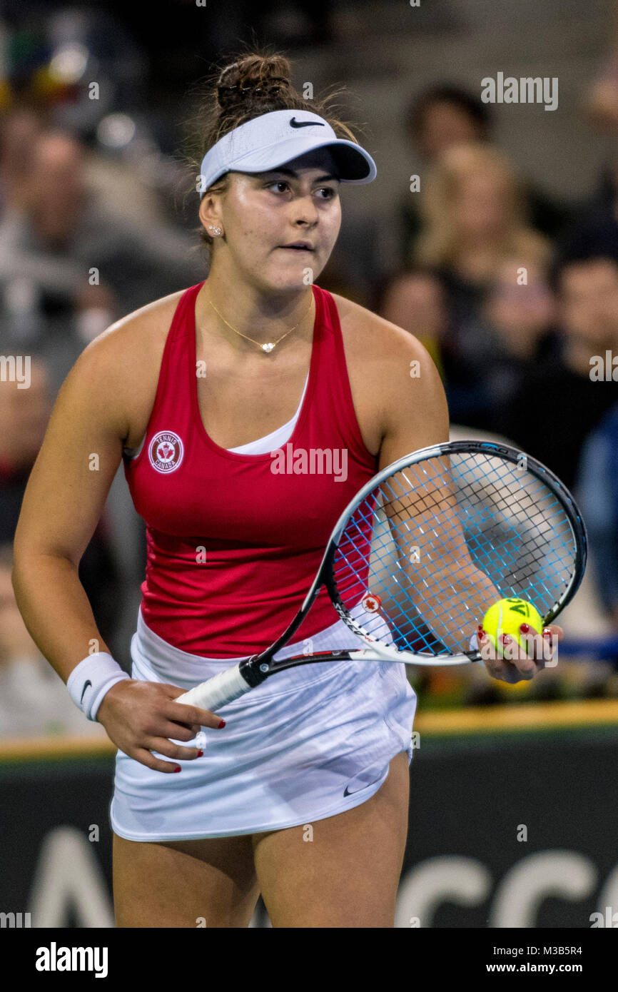 February 10, 2018: Bianca Andreescu (CAN) during the FED Cup by BNP 2018  game between Romania and Canada at Sala Polivalenta, Cluj-Napoca, Romania  ROU. Copyright: Cronos/Catalin Soare Stock Photo - Alamy