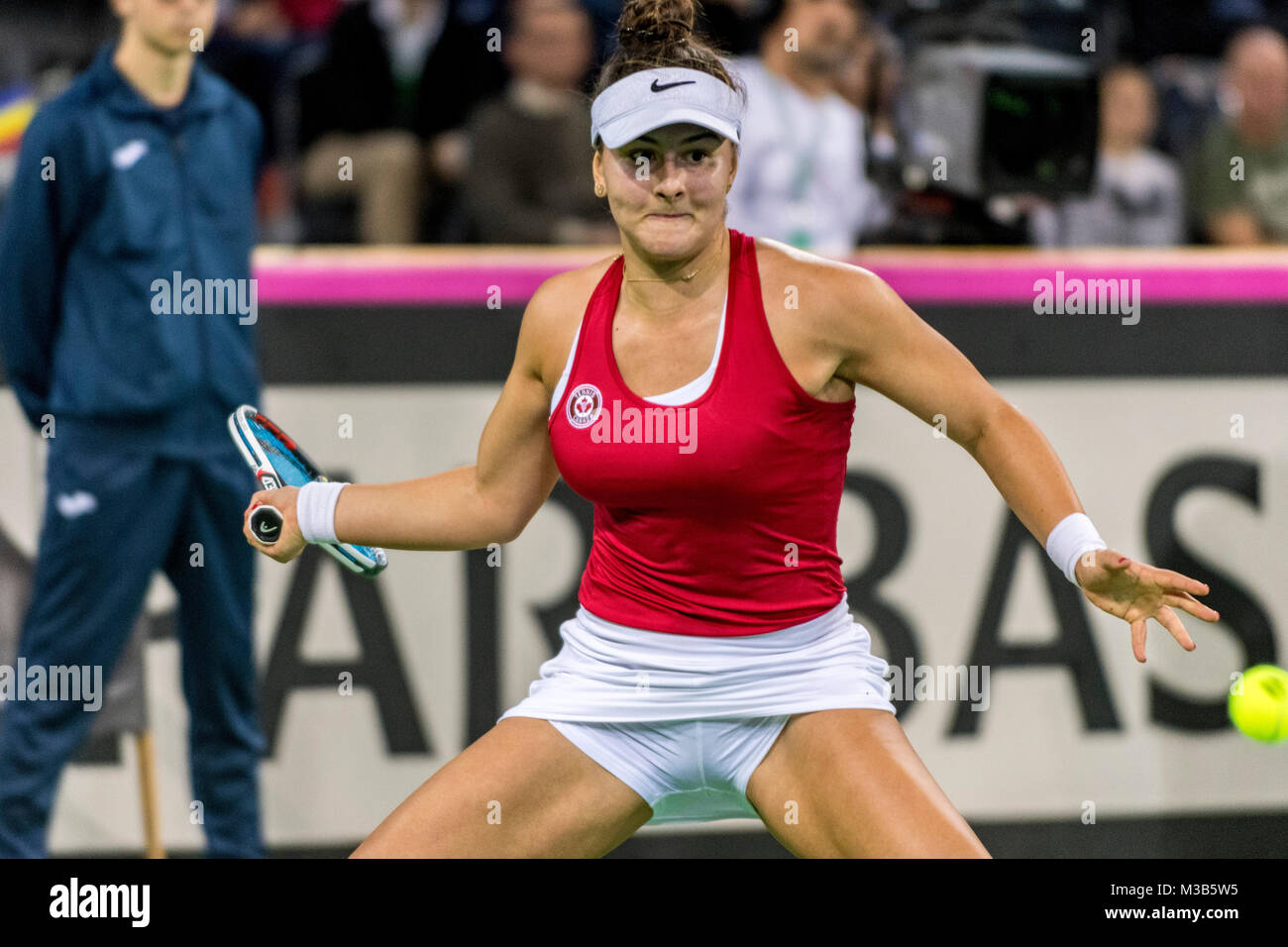 February 10, 2018: Bianca Andreescu (CAN) during the FED Cup by BNP 2018  game between Romania and Canada at Sala Polivalenta, Cluj-Napoca, Romania  ROU. Copyright: Cronos/Catalin Soare Stock Photo - Alamy