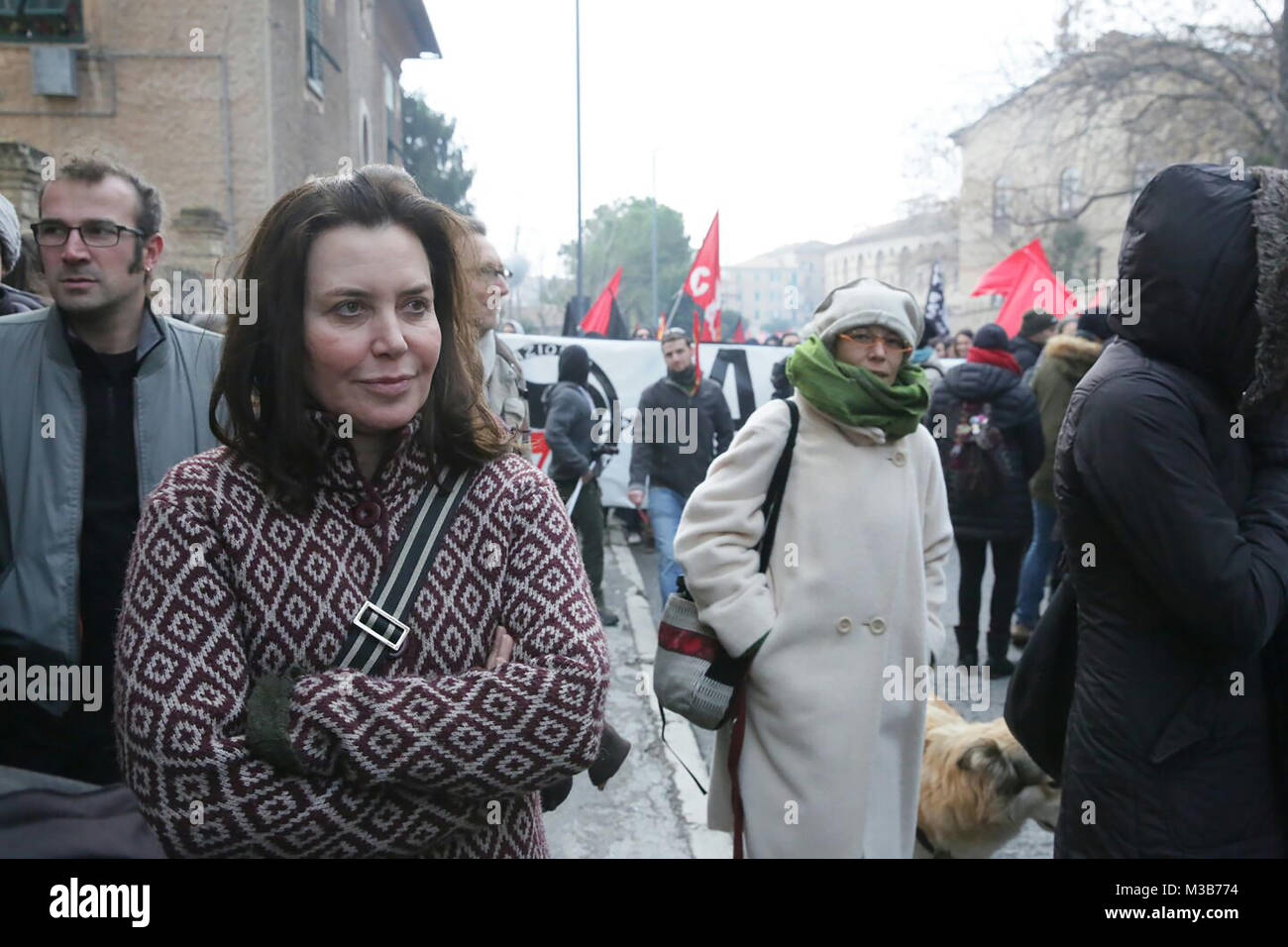 Macerata, Sabrina Guzzanti at the anti-racist demonstration in Macerata. 10/02/2018, Macerata, Italy Stock Photo