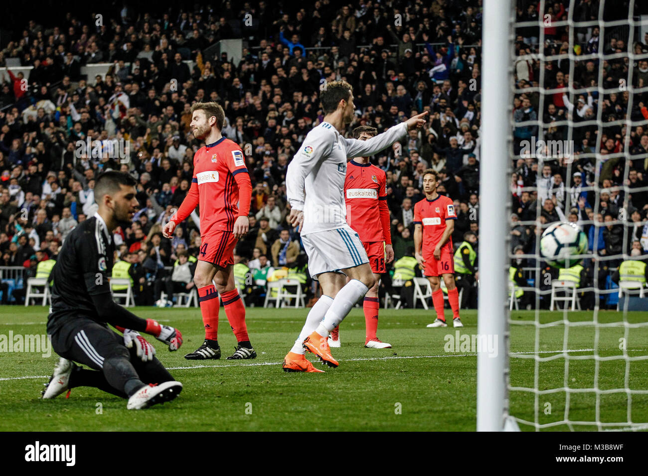 Cristiano Ronaldo (Real Madrid) celebrates his goal which made it (2, 0) La Liga match between Real Madrid vs Real Sociedad at the Santiago Bernabeu stadium in Madrid, Spain, February 10, 2018. Credit: Gtres Información más Comuniación on line, S.L./Alamy Live News Stock Photo