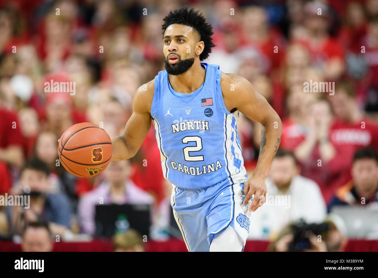 North Carolina Tar Heels guard Joel Berry II (2) during the NCAA College Basketball game between the North Carolina Tar Heels and the NC State Wolfpack at PNC Arena on Saturday February 10, 2018 in Raleigh, NC. Jacob Kupferman/CSM Stock Photo