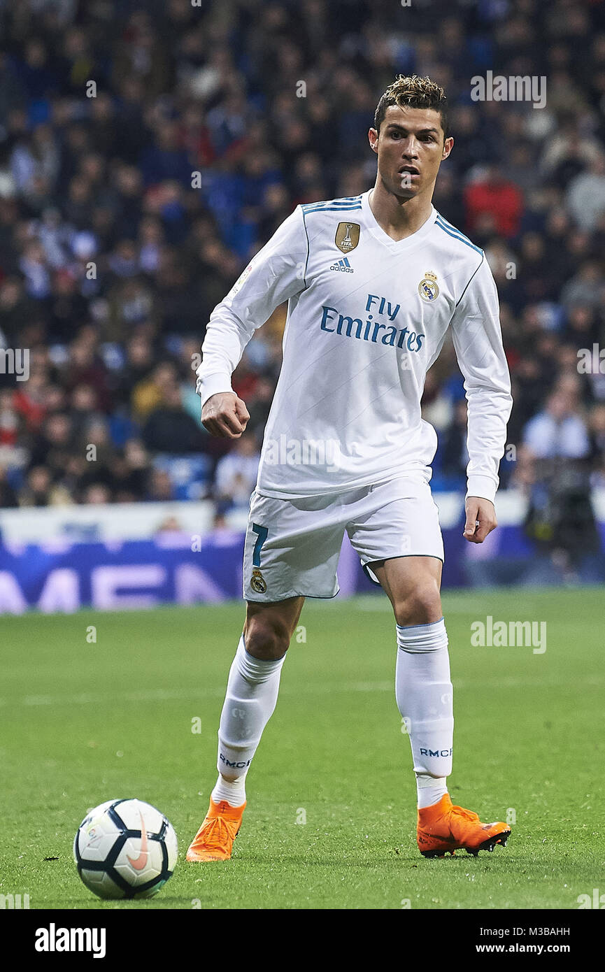 Madrid, Spain. 10th Feb, 2018. Cristiano Ronaldo (forward; Real Madrid) in  action during La Liga match between Real Madrid and Real Sociedad at  Santiago Bernabeu on February 10, 2018 in Madrid, Spain