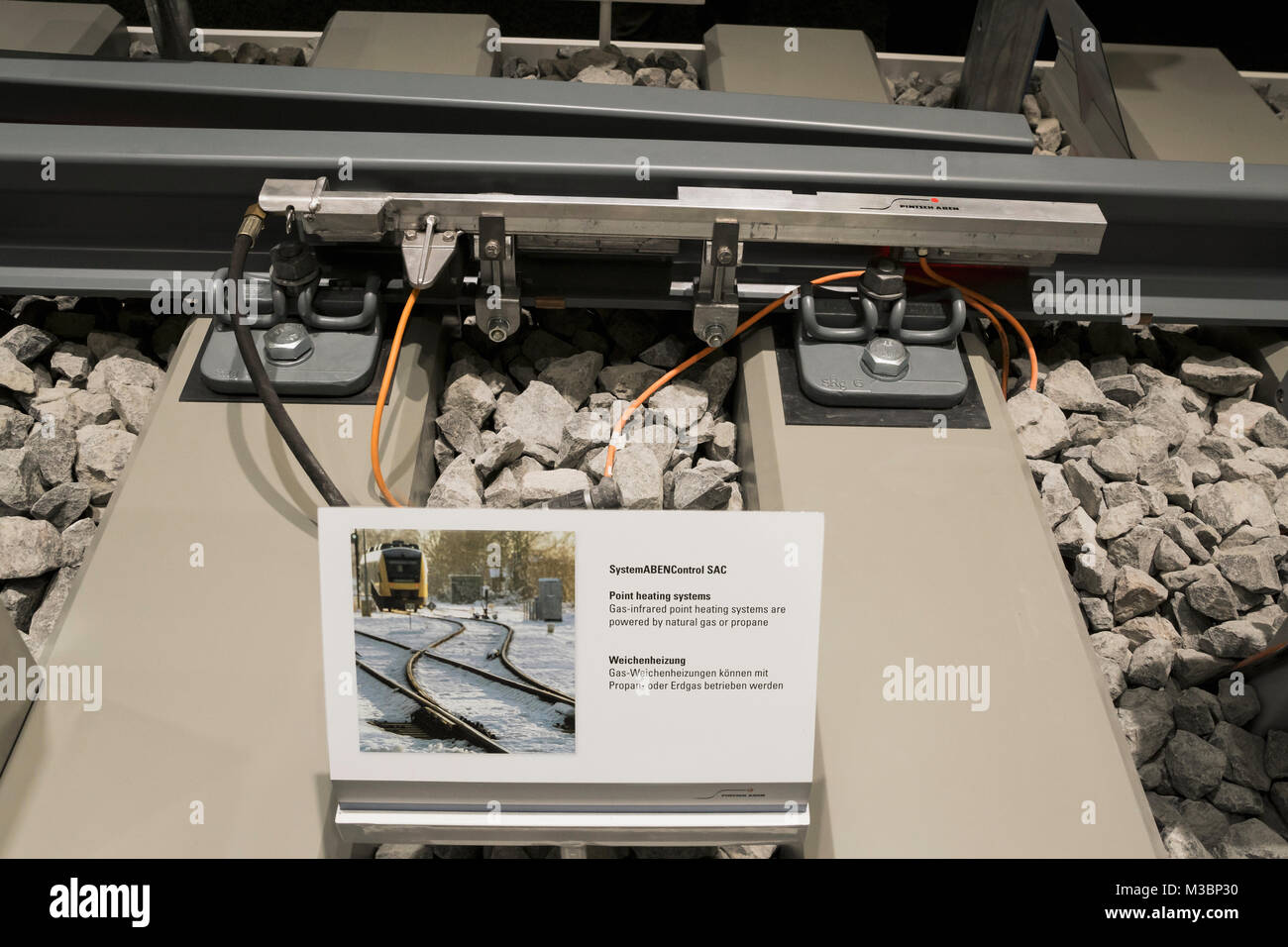 Modell einer Weichenheizung von System ABENCControl SAC, Gas-Weichenheizung können mit Propan oder Erdgas betrieben werden ausgestellt auf der Innotrans 2014 in Berlin. Stock Photo