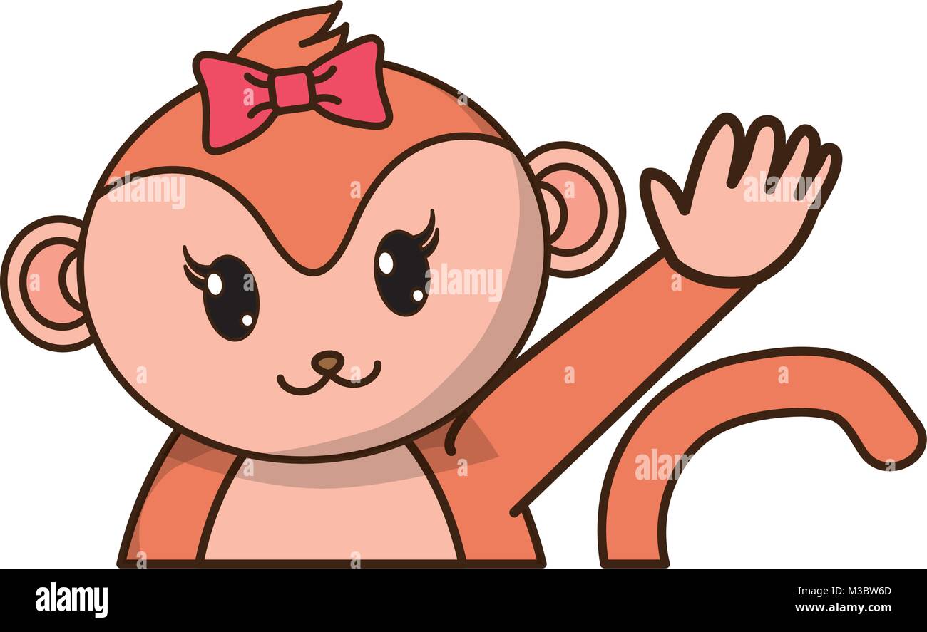 adorable female monkey animal with hand up Stock Vector