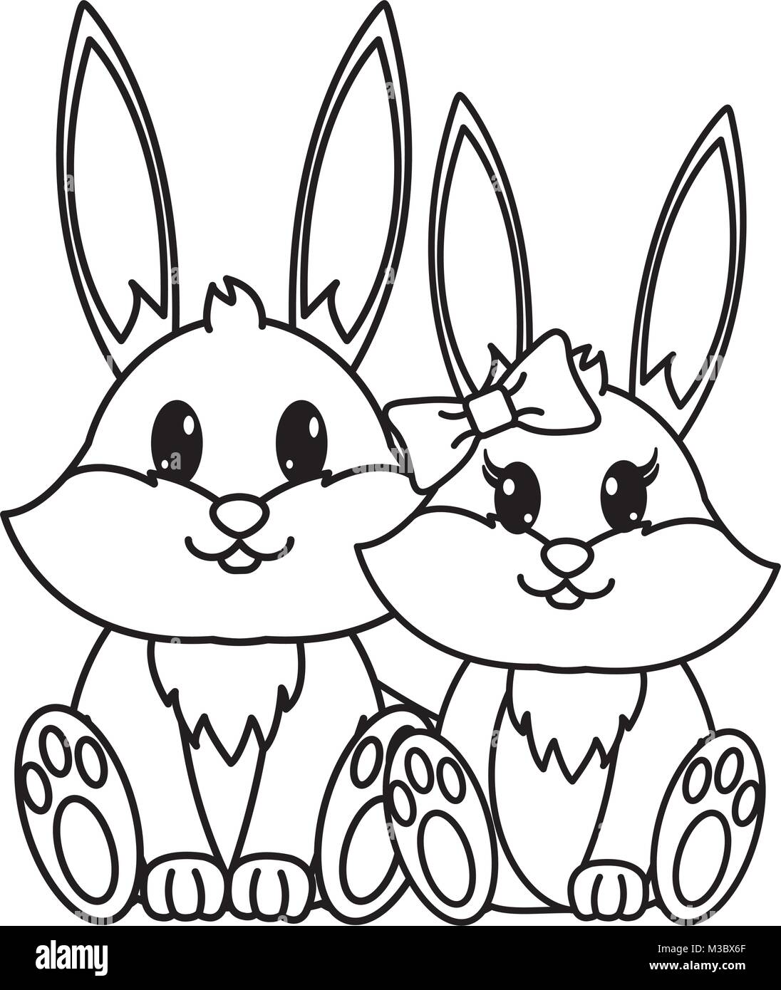 line rabbit couple cute animal together Stock Vector Image & Art - Alamy