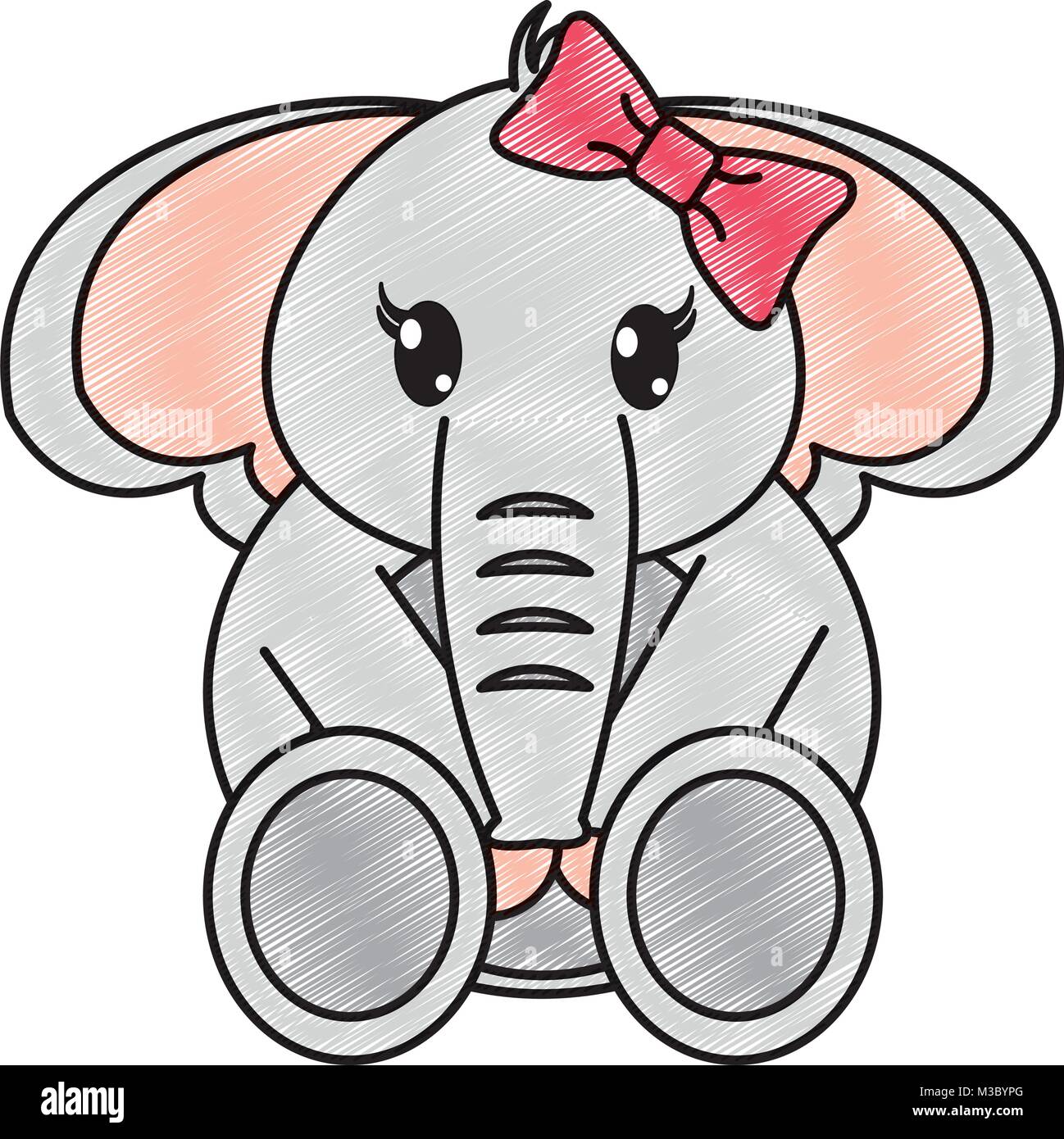grated female elephant cute animal with ribbon bow Stock Vector Image ...