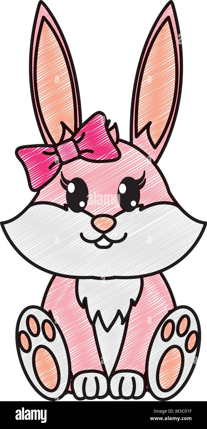 grated female rabbit cute animal with ribbon bow Stock Vector Image ...
