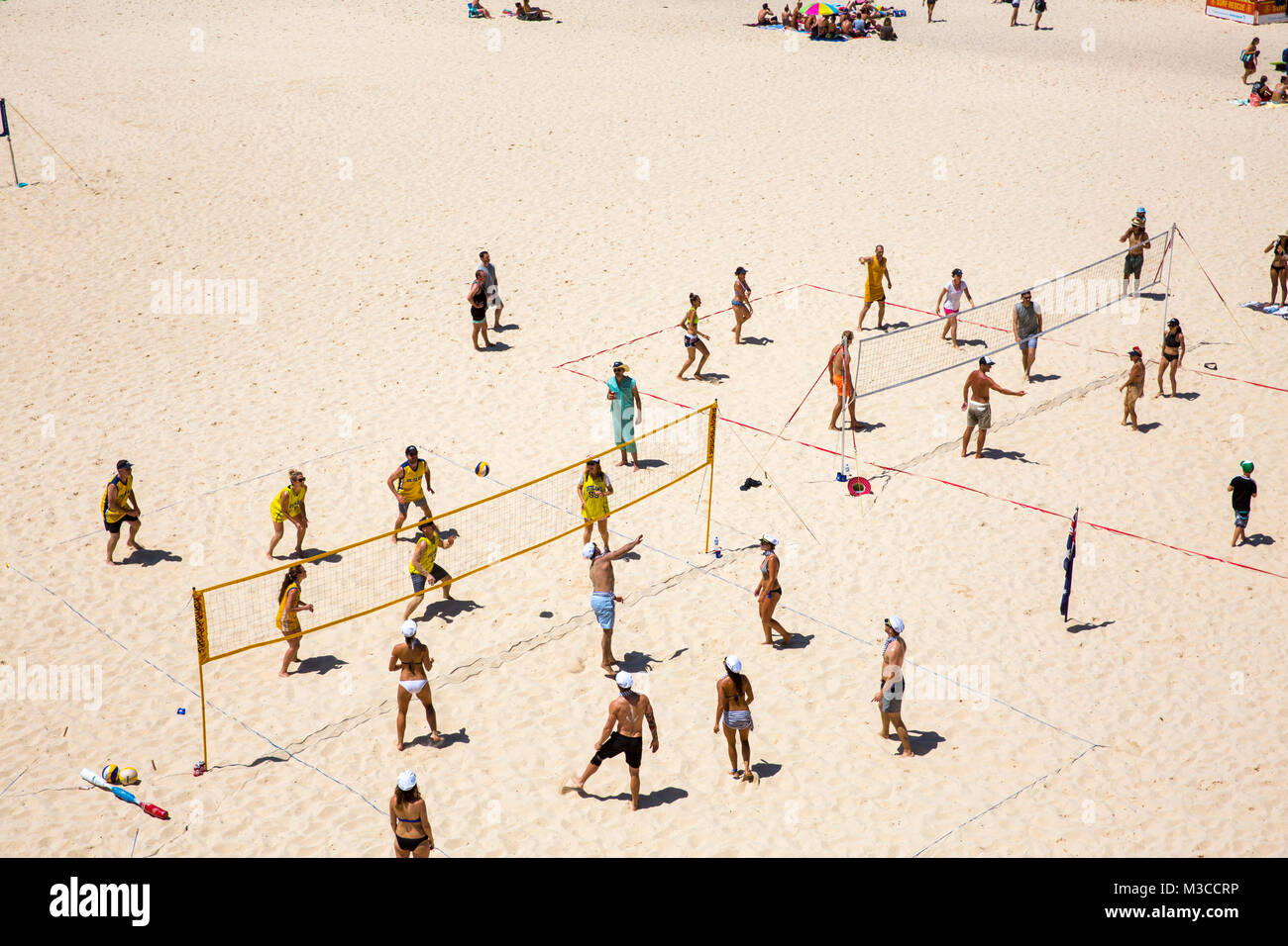 People playing beach volleyball on Tamarama beach in Sydney eastern suburbs on a summer day,Australia Stock Photo