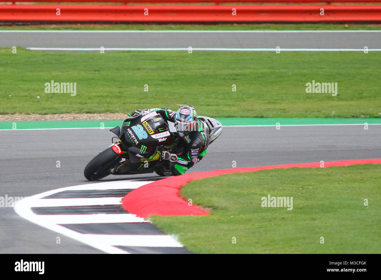 Alex Lowes exiting Vale corner during Friday Free Practice at the MotoGP British Grand Prix 2016 Stock Photo