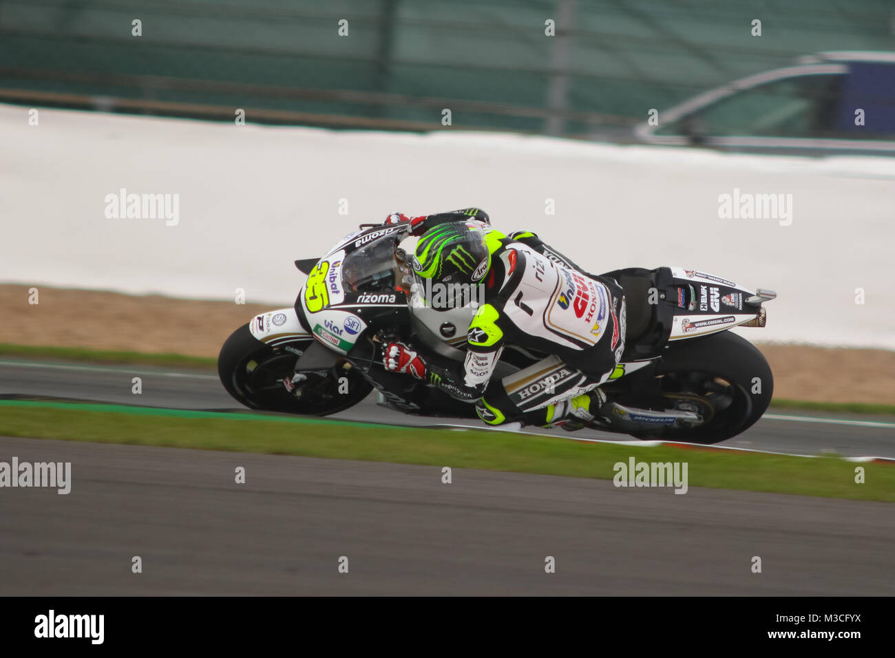 Cal Crutchlow on the way to setting a quick time in qualifying at the MotoGP British Grand Prix 2016 Stock Photo