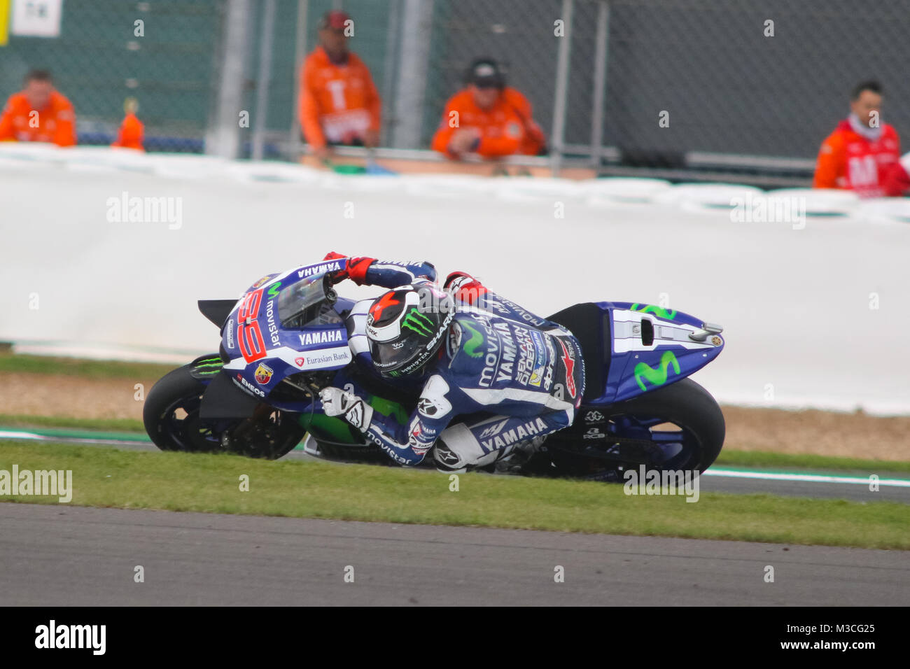 Jorge Lorenzo on the way to setting a quick time in qualifying at the MotoGP British Grand Prix 2016 Stock Photo