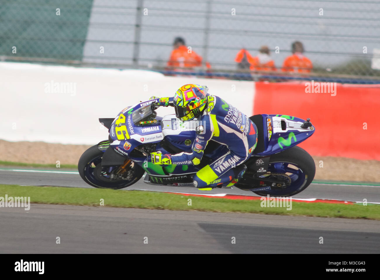 Valentino Rossi on the way to setting a quick time in qualifying at the MotoGP British Grand Prix 2016 Stock Photo