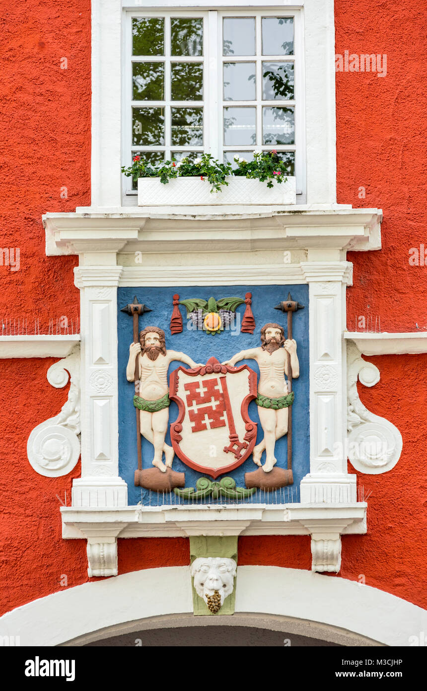 City coat of arms at facade of Rathaus (Town Hall) in Soest, Ostwestfalen Region, North Rhine-Westphalia, Germany Stock Photo