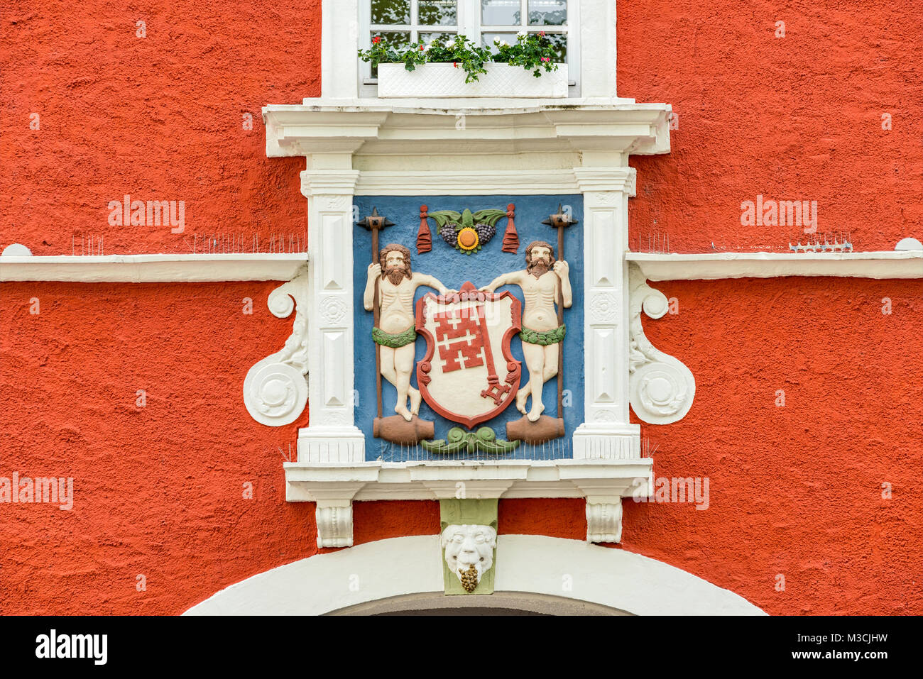 City coat of arms at facade of Rathaus (Town Hall) in Soest, Ostwestfalen Region, North Rhine-Westphalia, Germany Stock Photo
