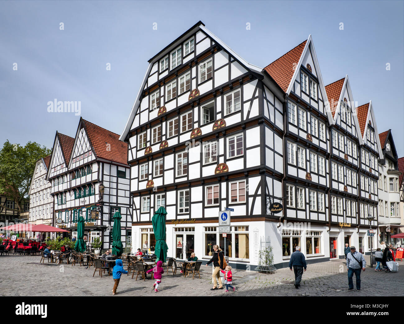 Half-timbered houses at Markt (Market Square) in Soest, Ostwestfalen Region, North Rhine-Westphalia, Germany Stock Photo