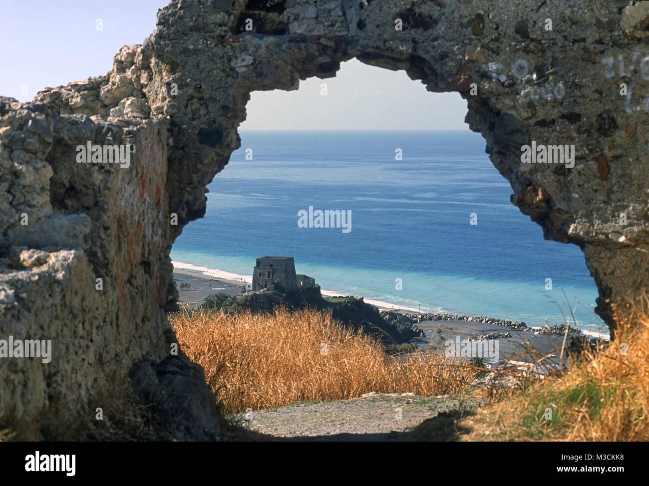 Calabria (Italy), Cedar Coast, the beach of Scalea and medieval tower Stock Photo