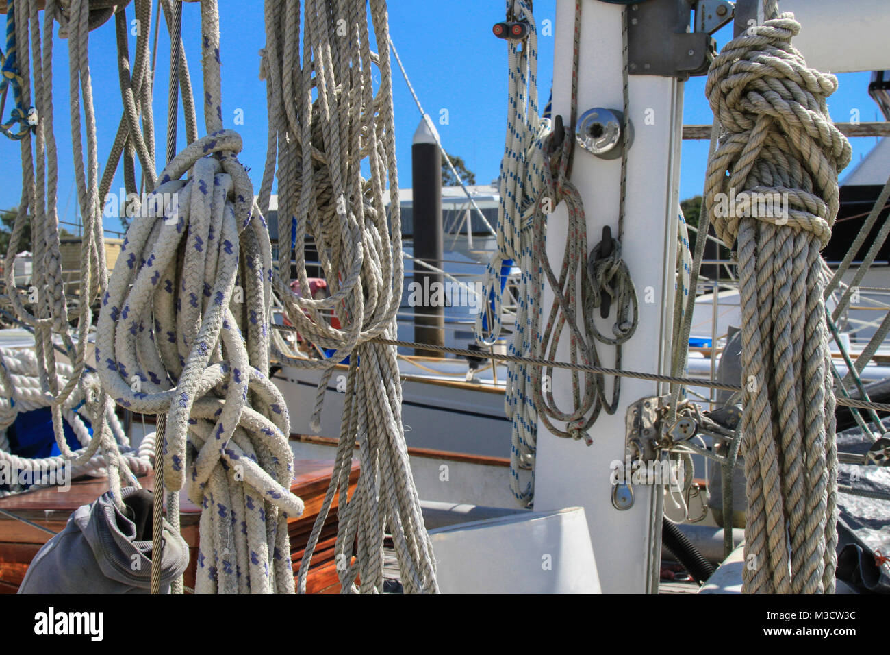Ropes on a yacht, Queensland, Australia. Yachting, boating Stock Photo