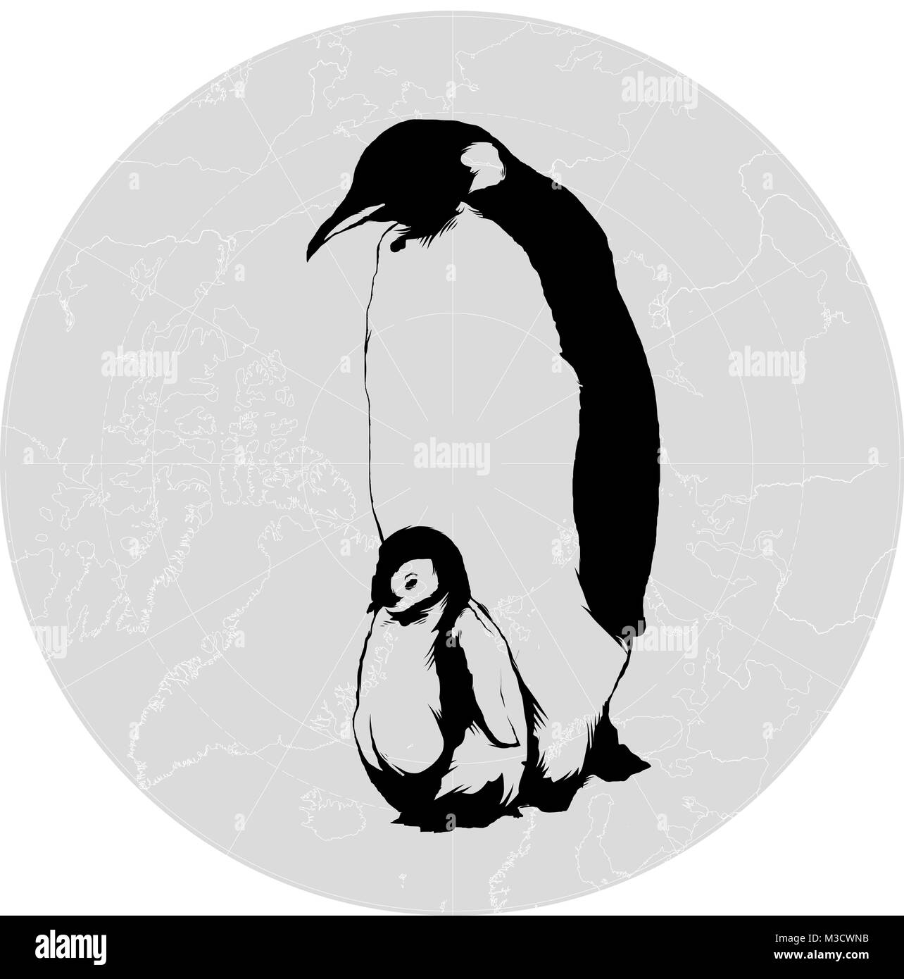 penguins baby and parent Stock Vector
