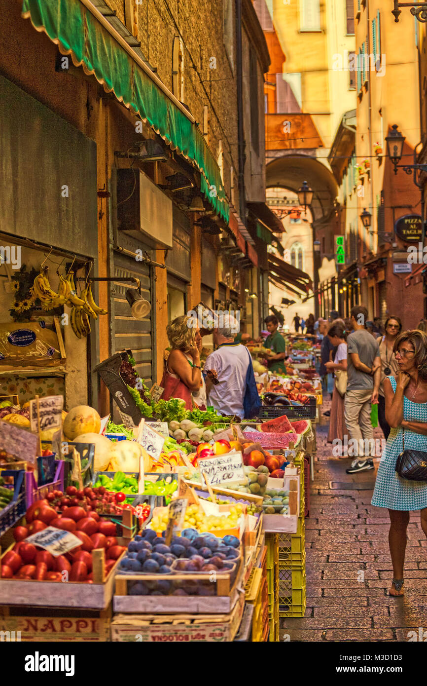 BOLOGNA, ITALY AUGUST 27, 2016 tourists and locals go shopping in