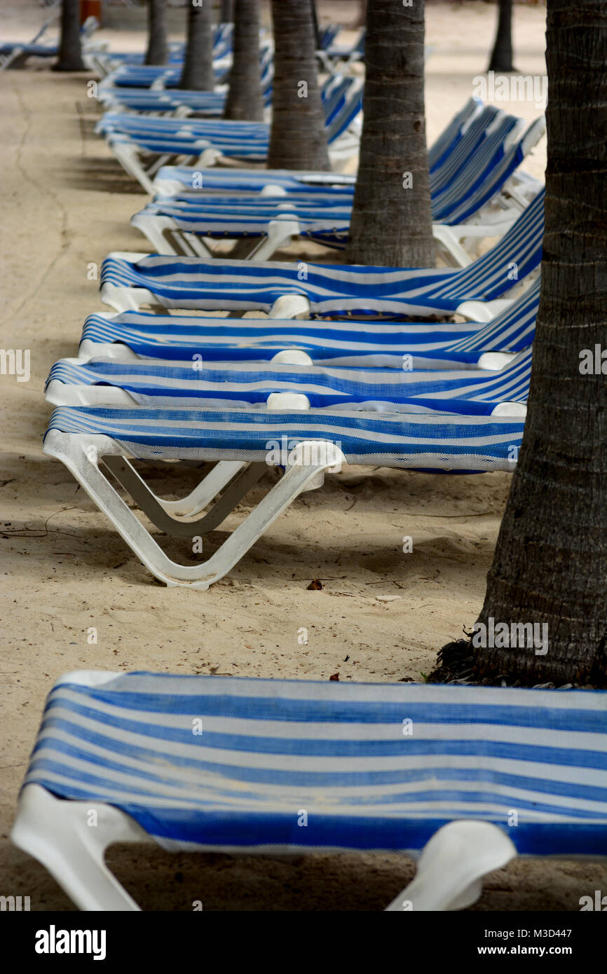 Lounge chairs on beach Stock Photo