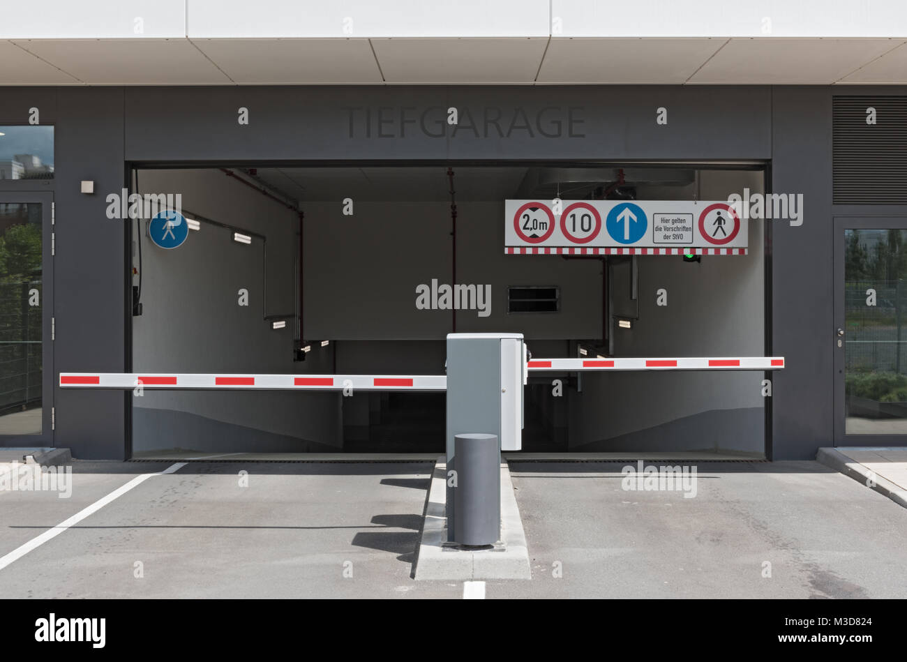 Entry and exit of an underground car park at the exhibition center in Frankfurt am Main, Germany Stock Photo