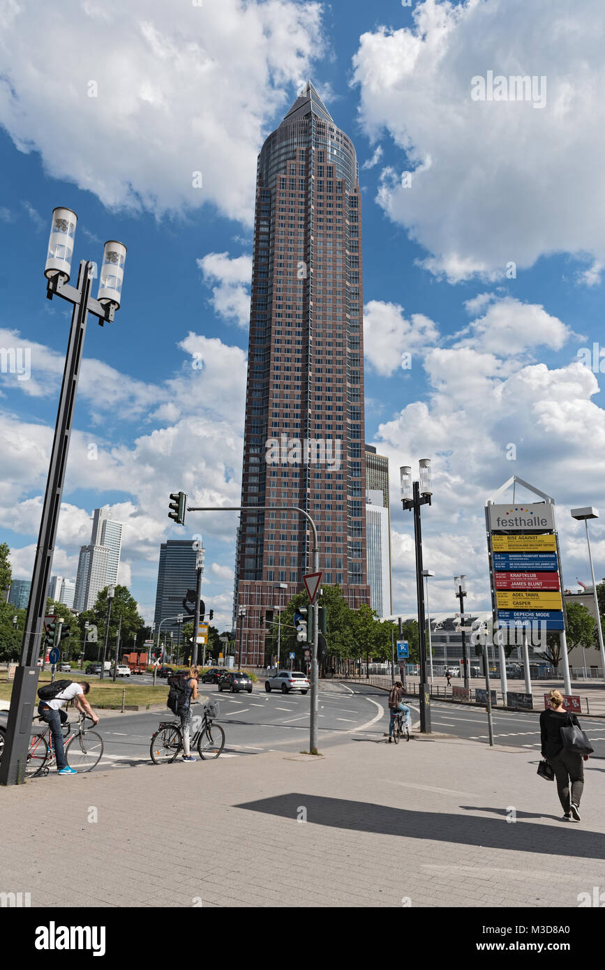 Messeturm on the site of the fairgrounds in Frankfurt, Germany Stock Photo