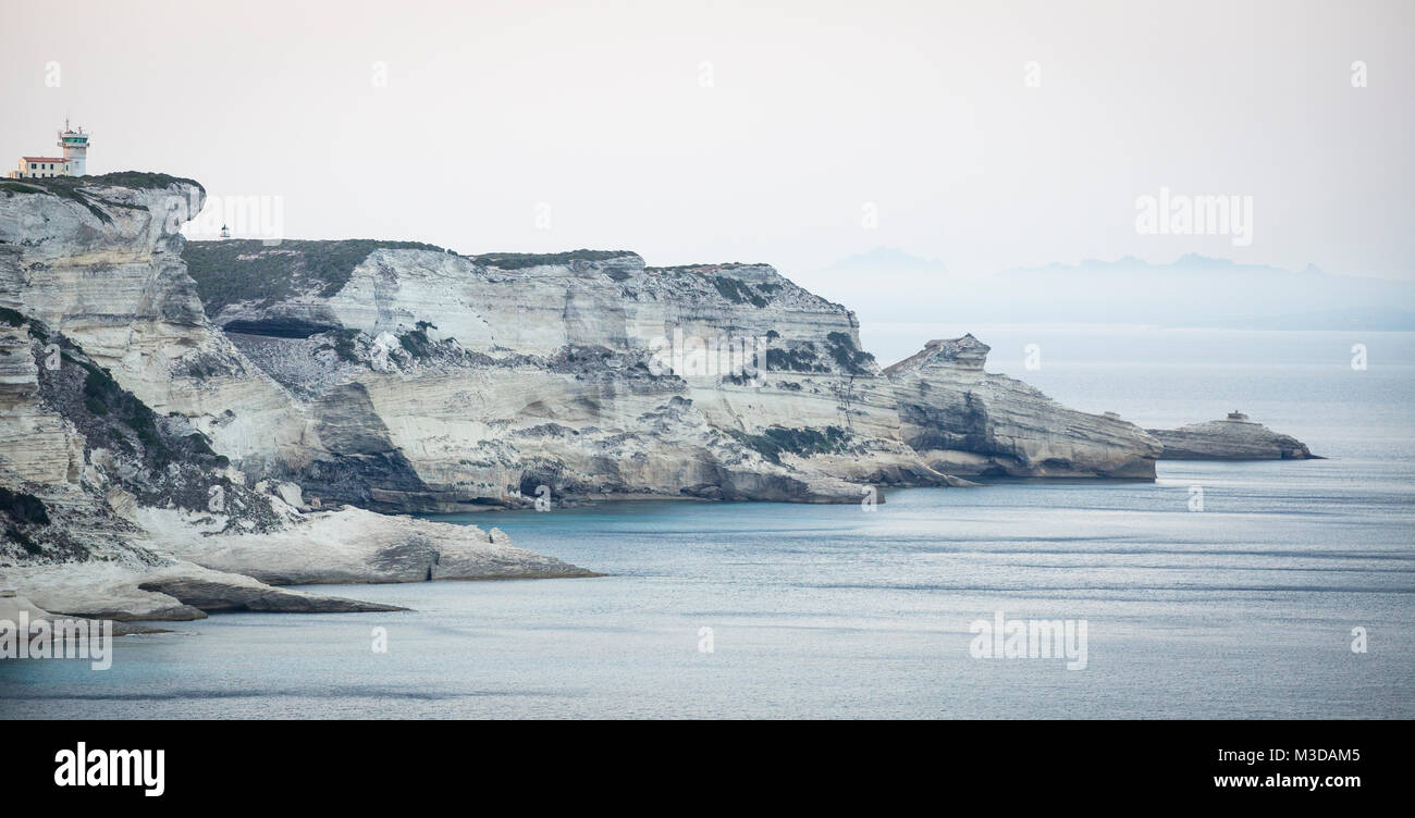 The rugged cliffs of Bonifacio, Corsica photographed at dawn during the summer. Stock Photo