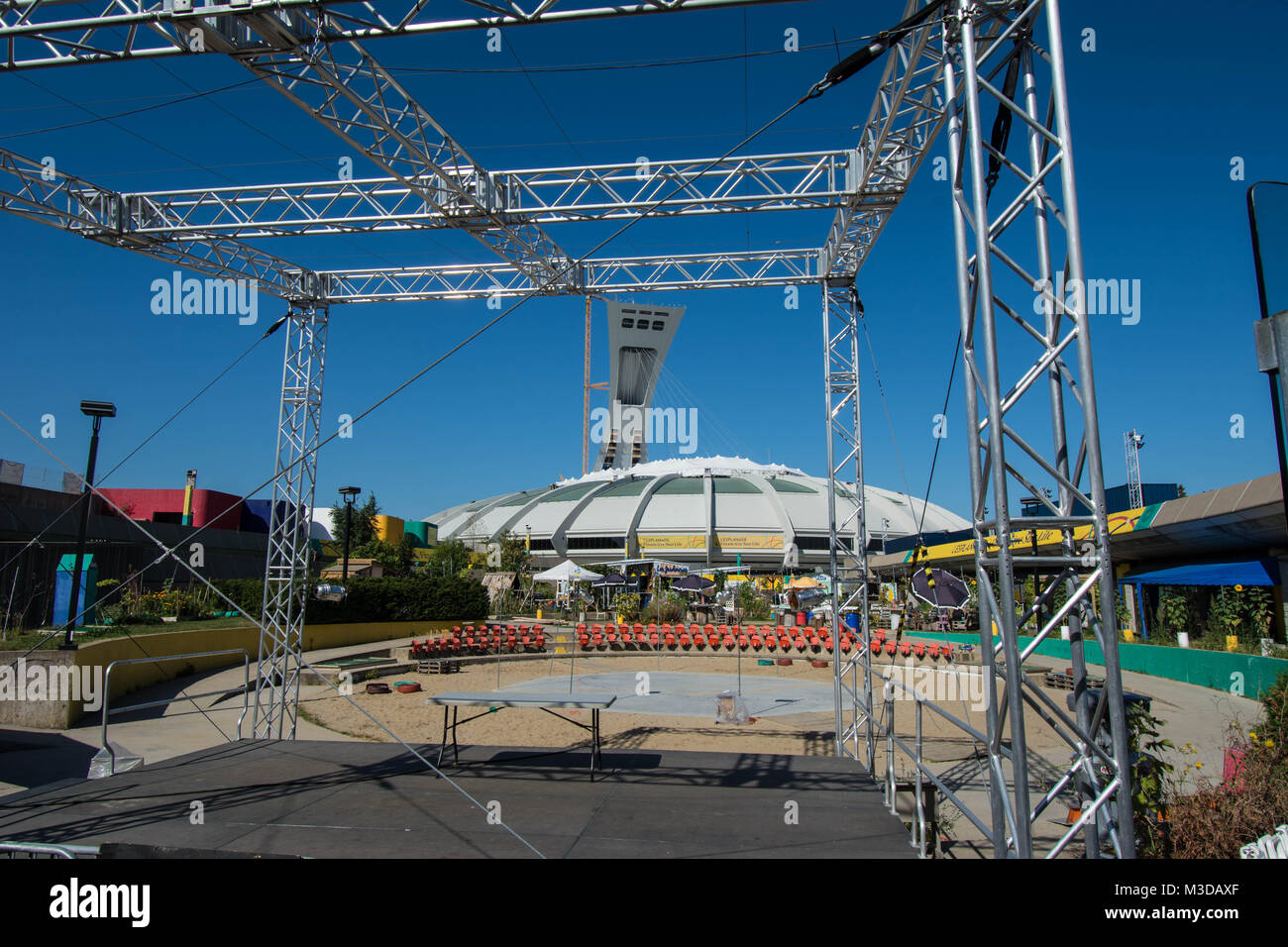 Olympic Park Montreal Canada frame frames tower metal dome seats seat work workers players play