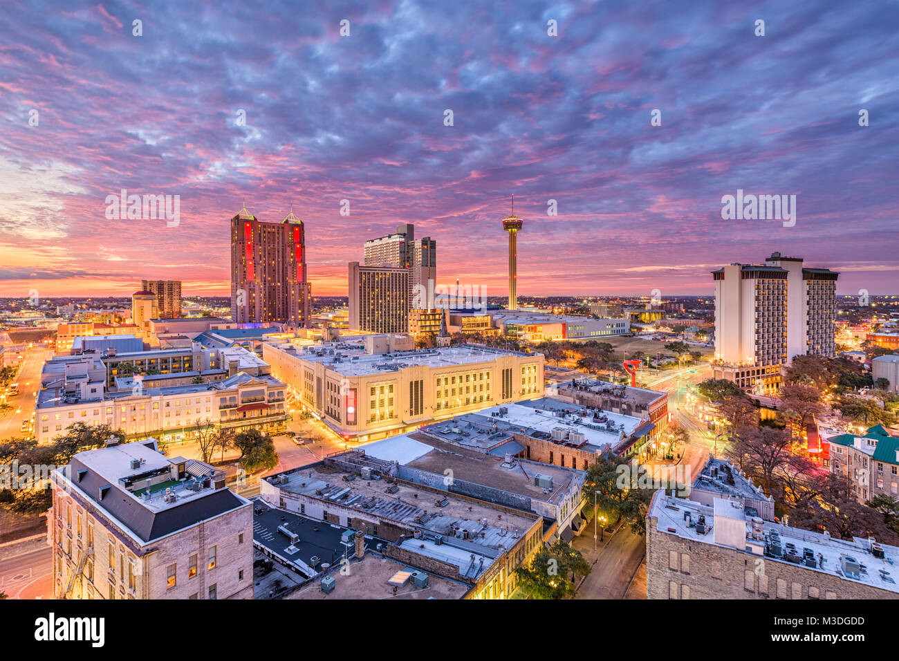 San Antonio, Texas, USA downtown city skyline at dusk. Stock Photo