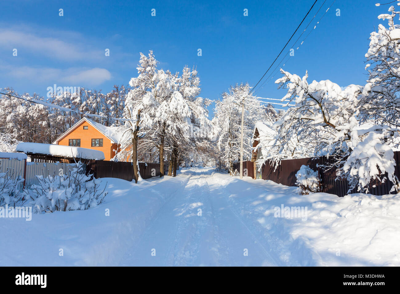 Beautiful winter landscape of a Russian village, Moscow Oblast, Russia Stock Photo