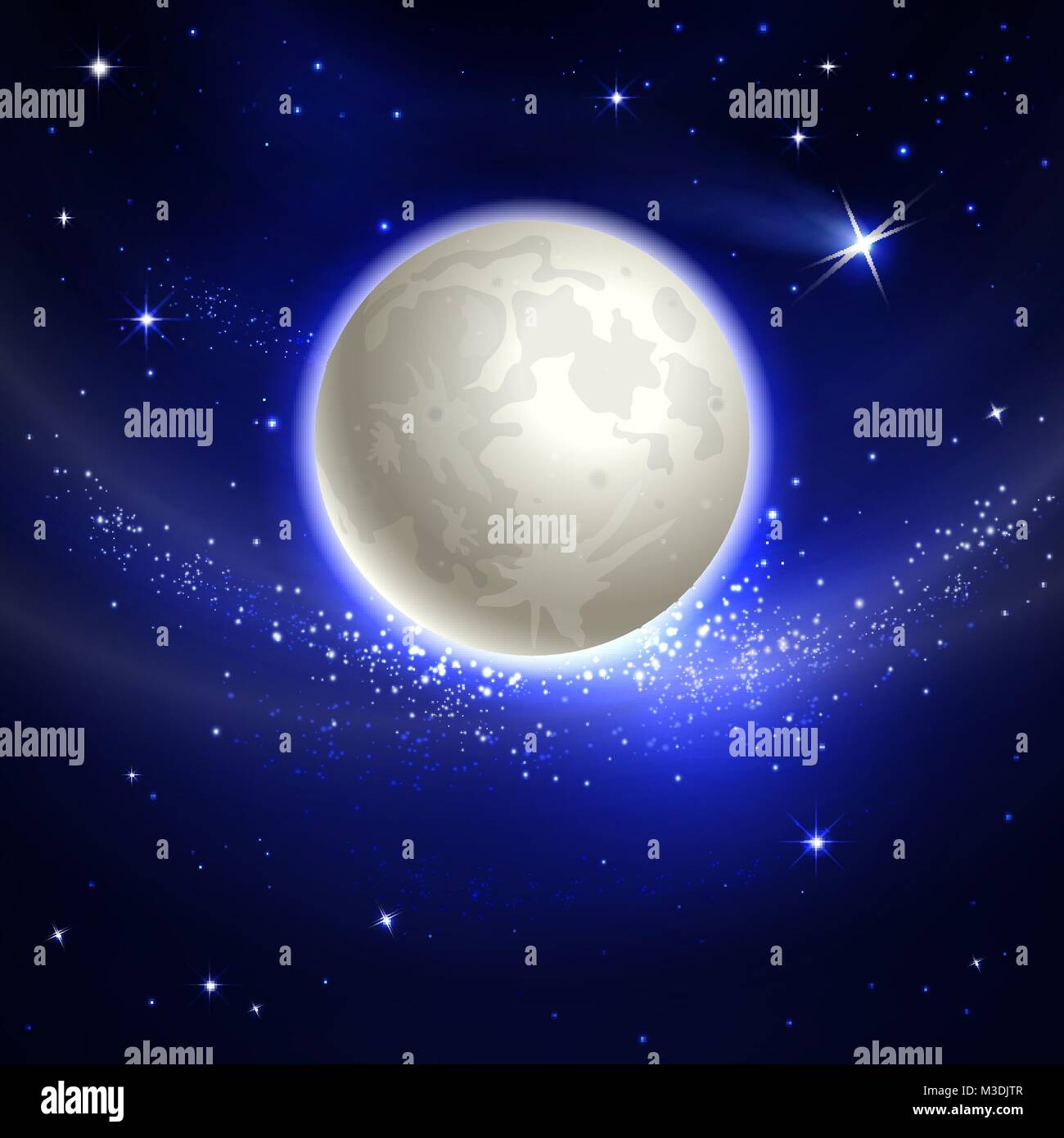 moon in the starry night sky Stock Vector