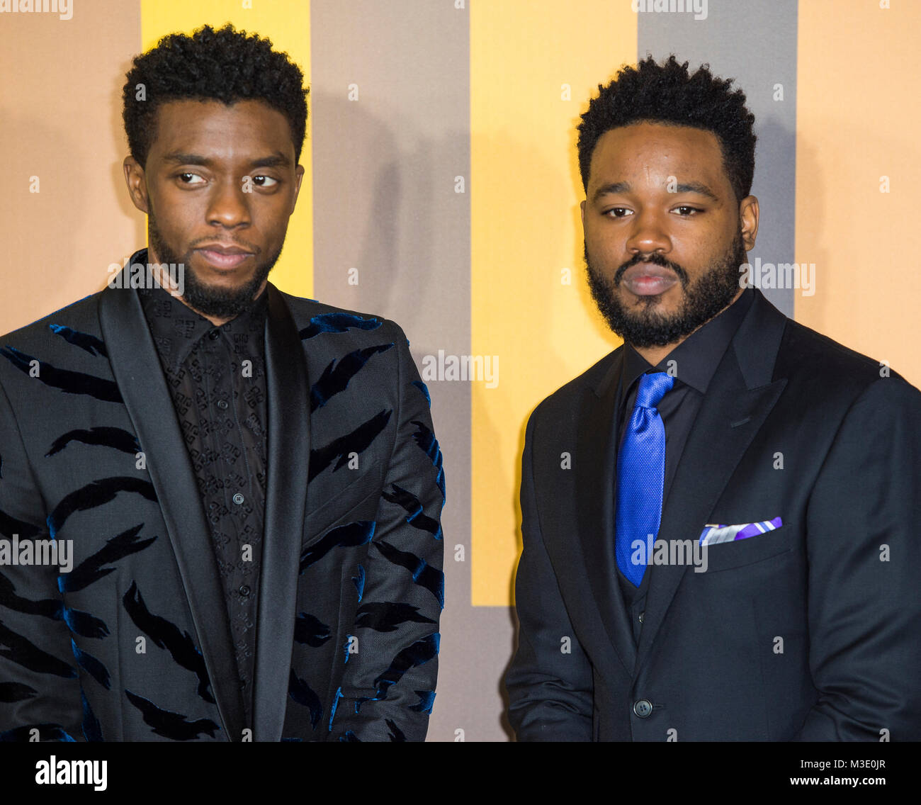 Chadwick Boseman and Ryan Coogler attends the European Premiere of Marvel Studios' 'Black Panther' at the Eventim Apollo, Hammersmith on February 8, 2 Stock Photo