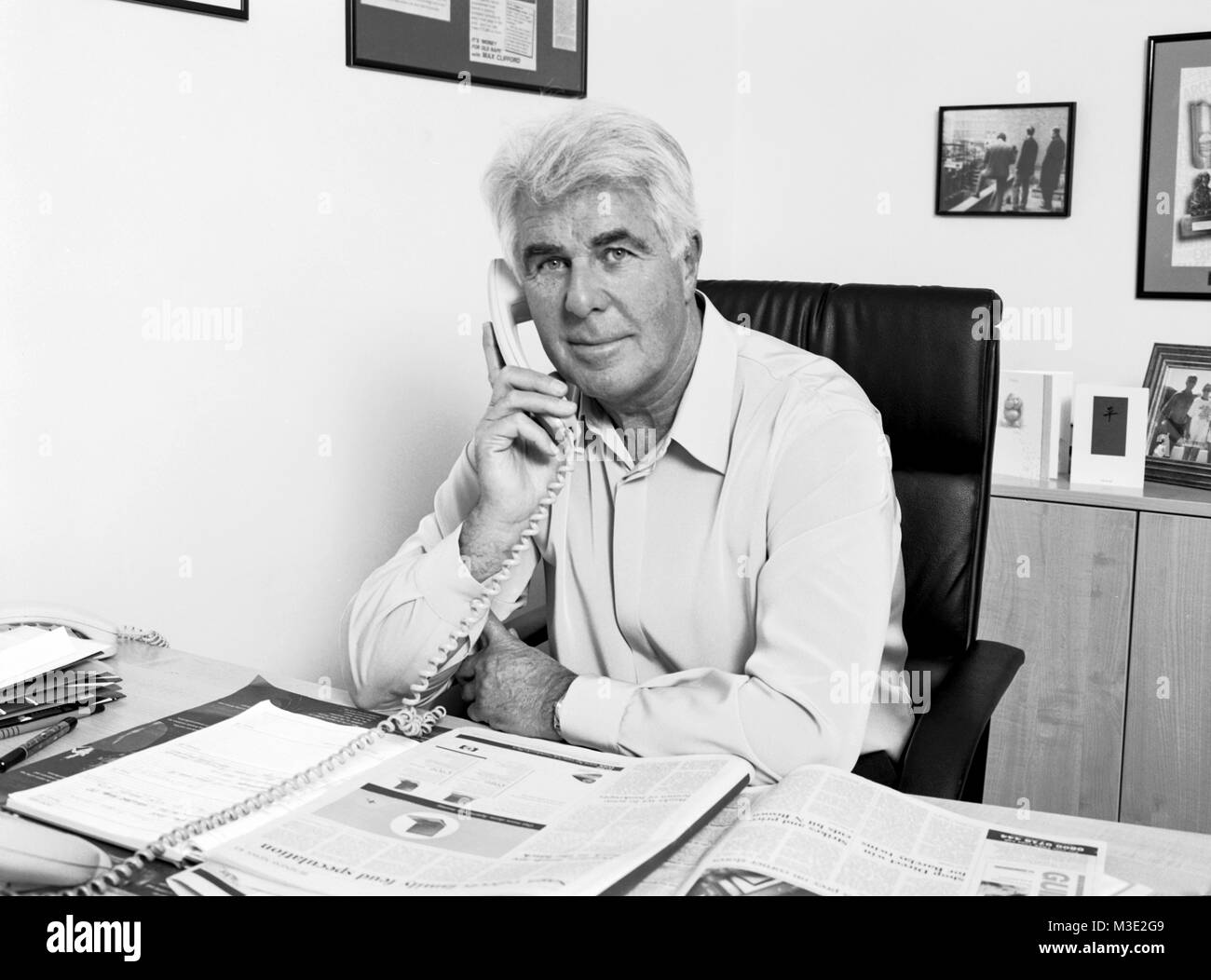 Portrait of Max Clifford English publicist  famous for his 'kiss-and-tell' stories to tabloid newspapers. Photographed in his office 2004, London, England, United Kingdom. Stock Photo