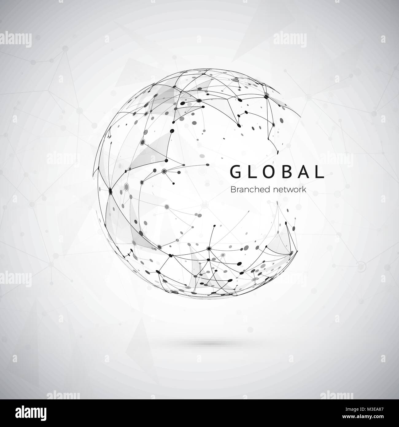 Abstract global network concept. Web structure, social nets concept, node net. Dots and connection mesh. Sphere technology cyberspace background. Vect Stock Vector