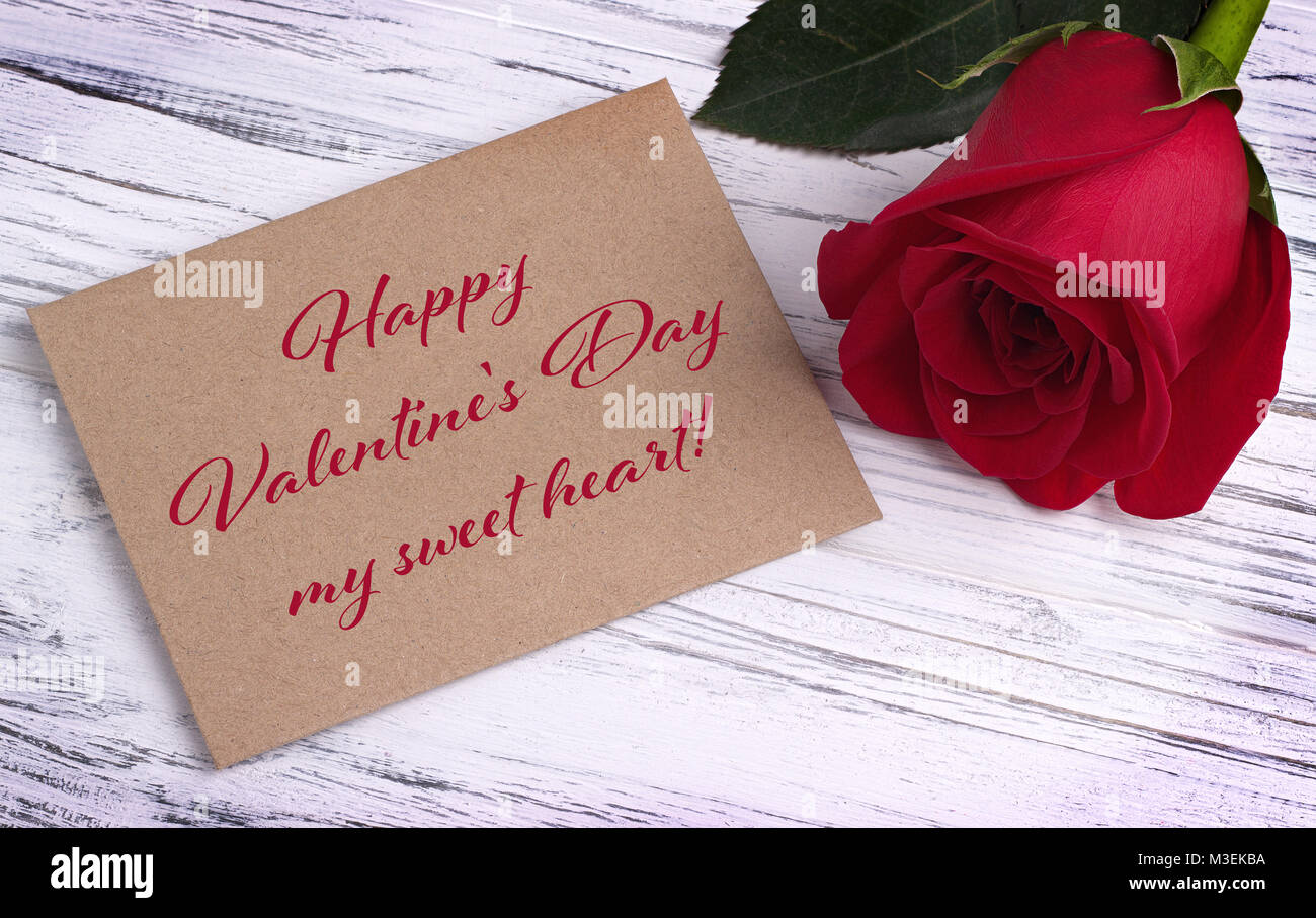 Valentines day greeting card with red rose and lettering Happy ...