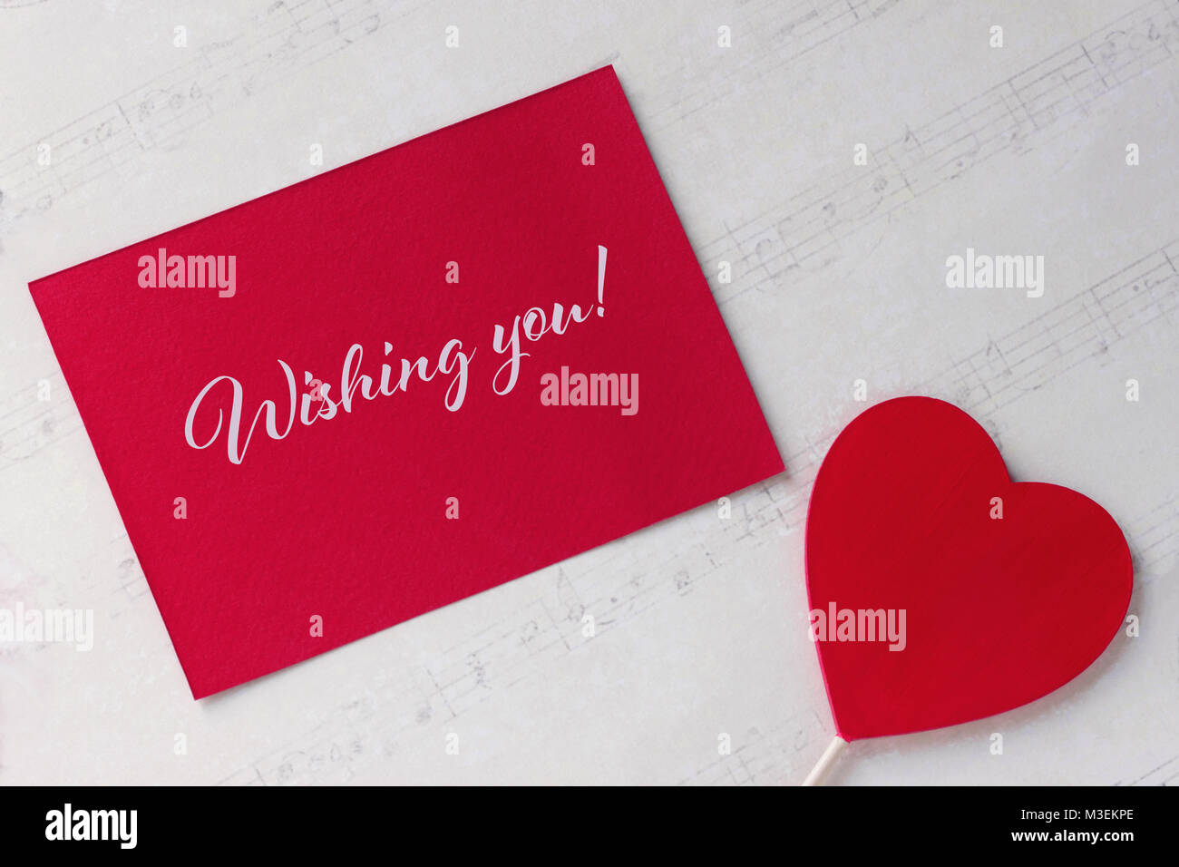 Valentines day greeting card with red heart white paper background and ...