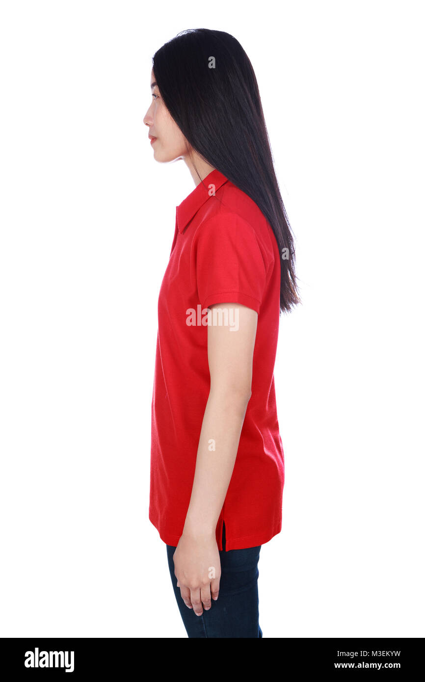 island pint Teaching woman in red polo shirt isolated on a white background (side view Stock  Photo - Alamy