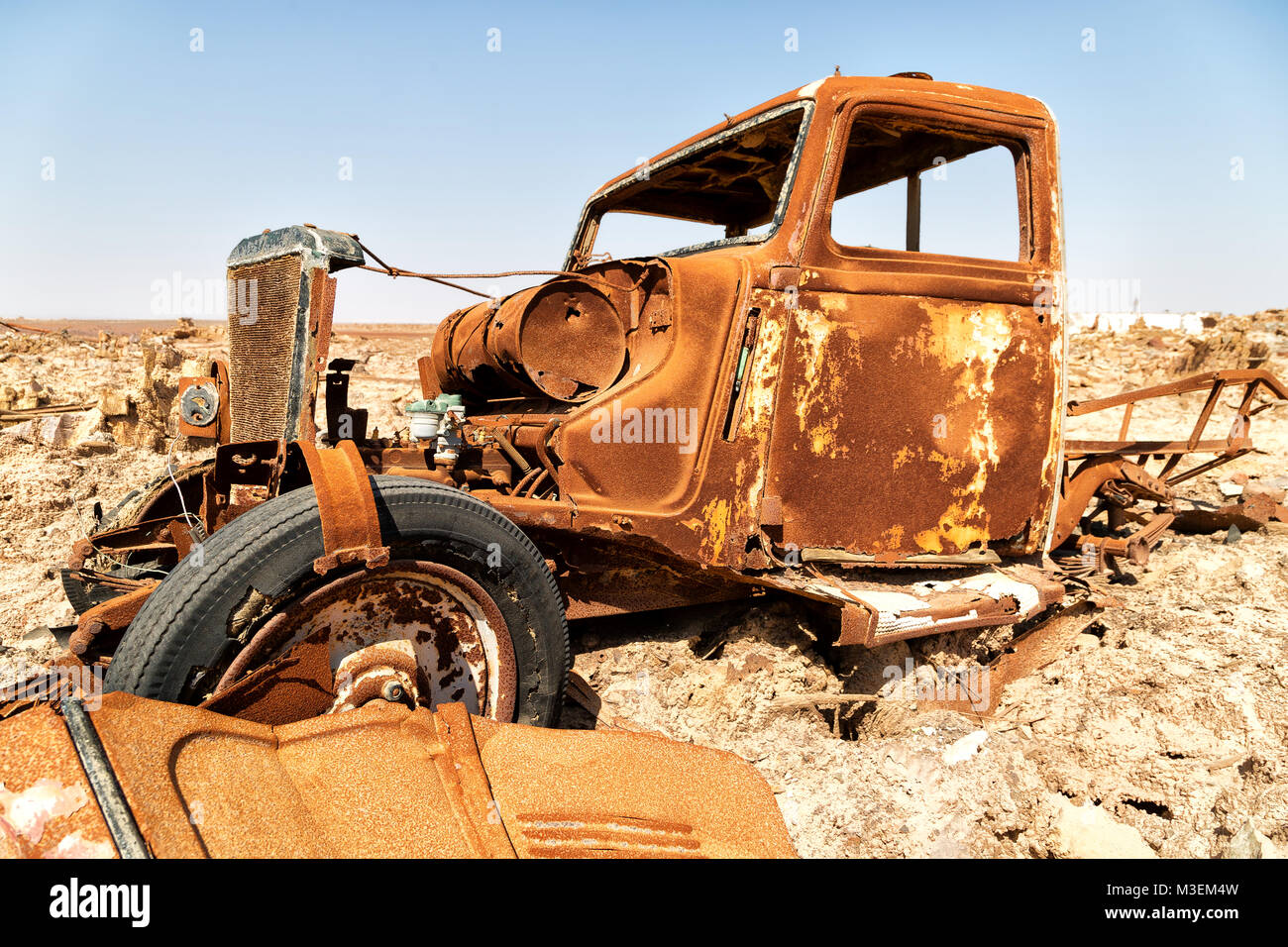 in danakil ethiopia africa in the old italian village rusty antique car ...