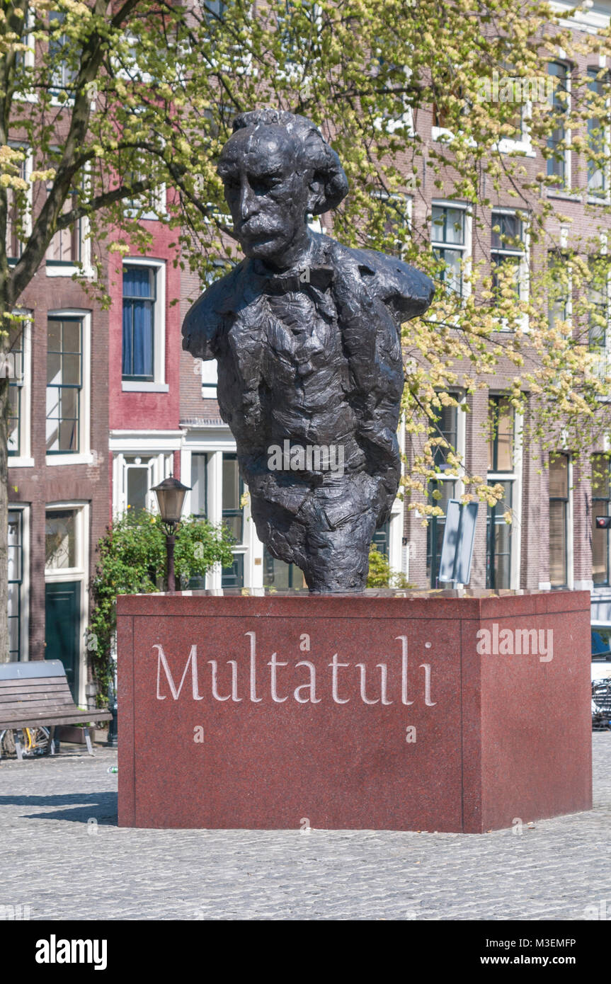 Amsterdam, Netherlands - April 29, 2007: The Multatuli statue by Dutch artist Hans Bayens in Amsterdam is a tribute to Dutch writer Eduard Douwes Dekk Stock Photo