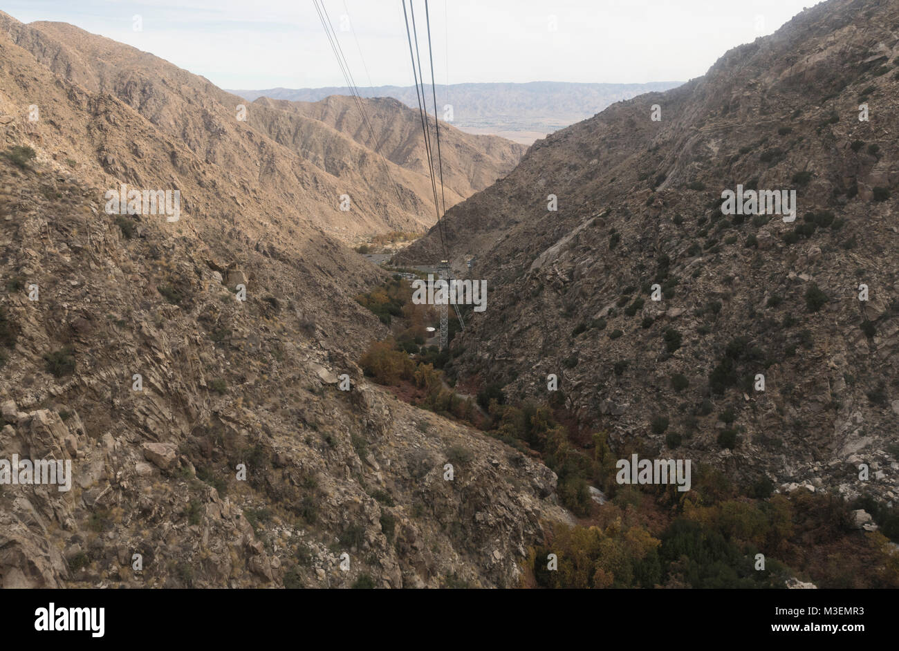 view from the gondola of the Palm Springs Aerial Tramway, the world's largest rotating tram car Stock Photo