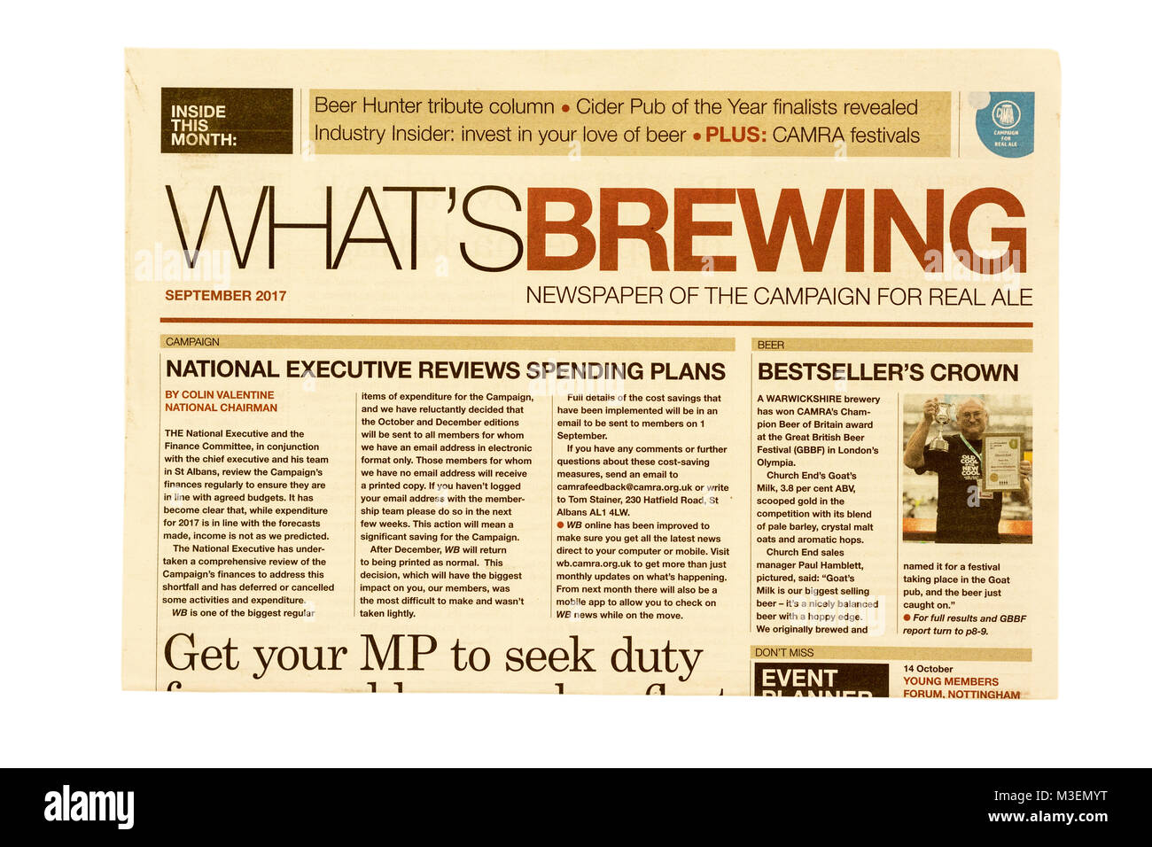 CAMRA Monthly Newspaper - What's Brewing. Stock Photo