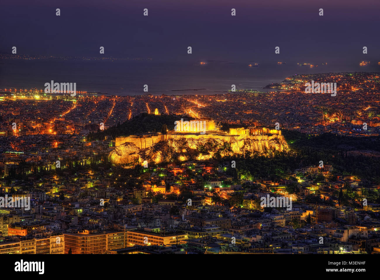Acropolis Sunset over Athens, Greece taken in 2015 Stock Photo