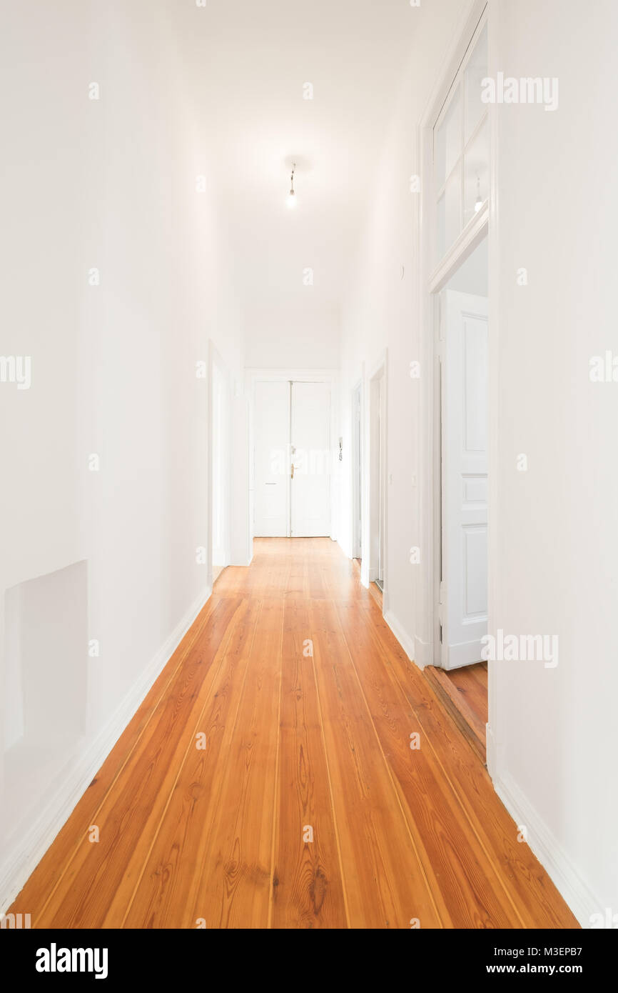 empty corridor in newly renovated aparment - interior - Stock Photo