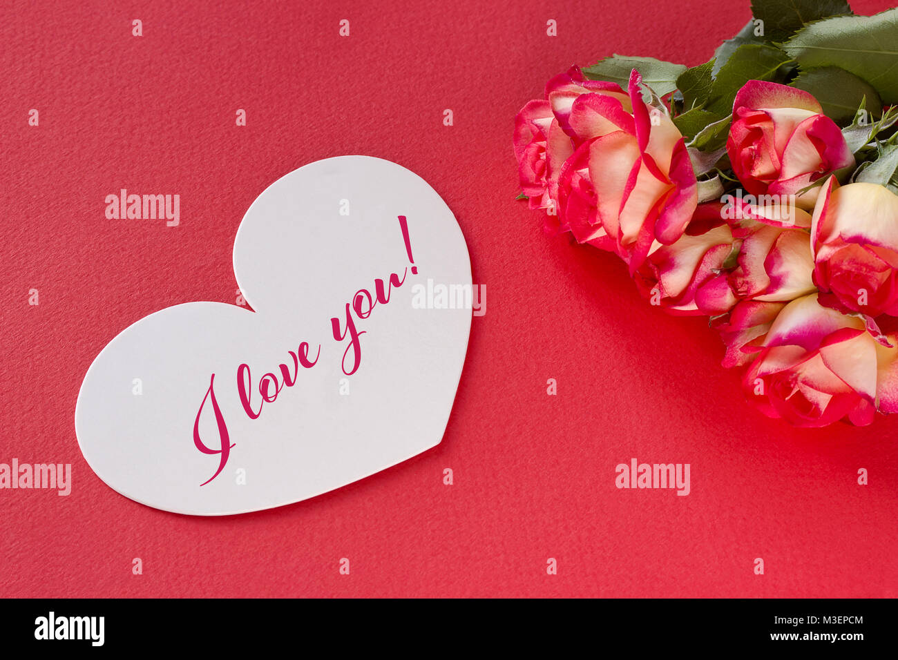 Valentines day greeting card with roses hearts and lettering Stock ...